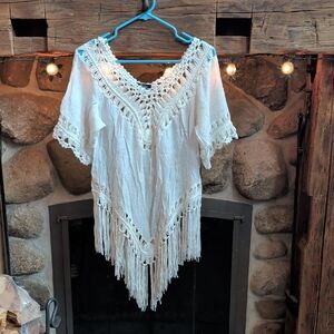 ViVI Cream Crochet Fringe Beach Coverup